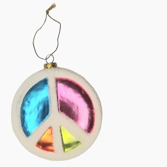 Psychedelic Peace Sign Christmas Ornament Glass Flocked Hippie Boho - Picture 2 of 12